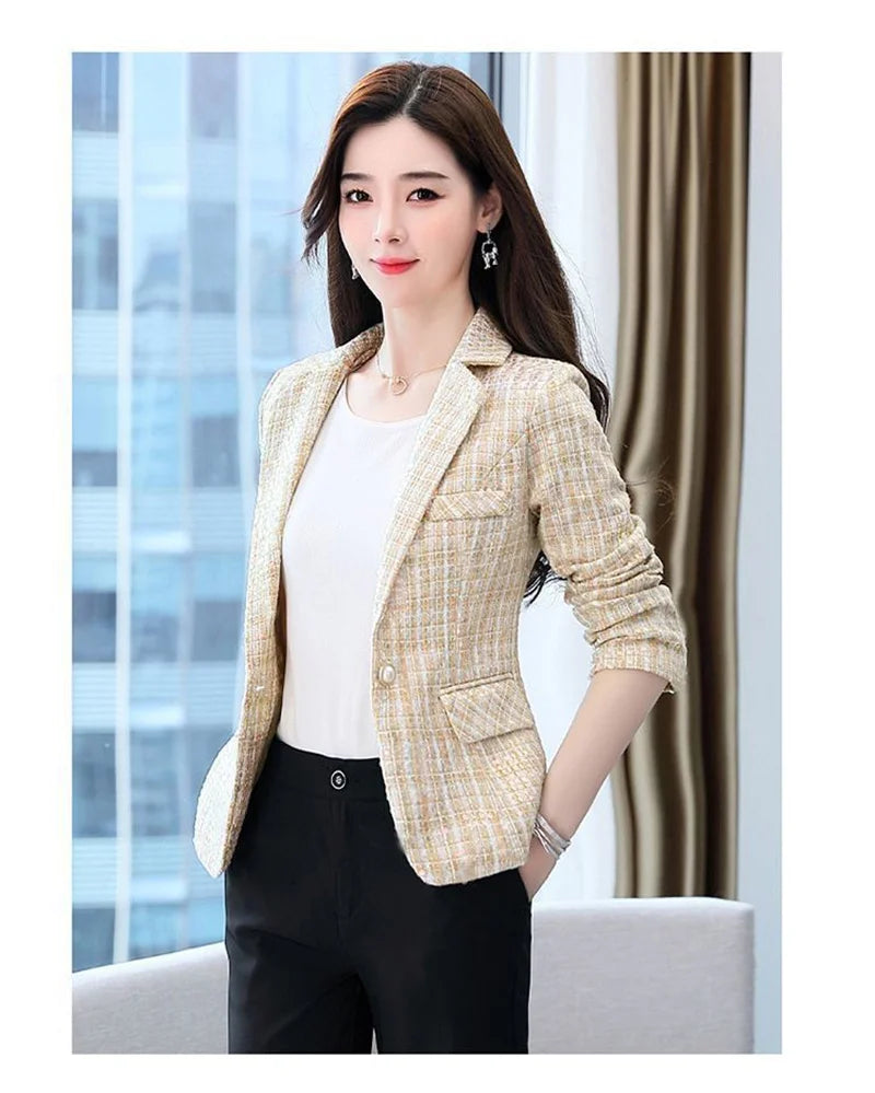 2025 Fashion Tweed Short Jacket Women's Plaid Blazers Coarse Woolen Coat Spring Autumn Casual Tops Slim Small Suit Jackets Lady