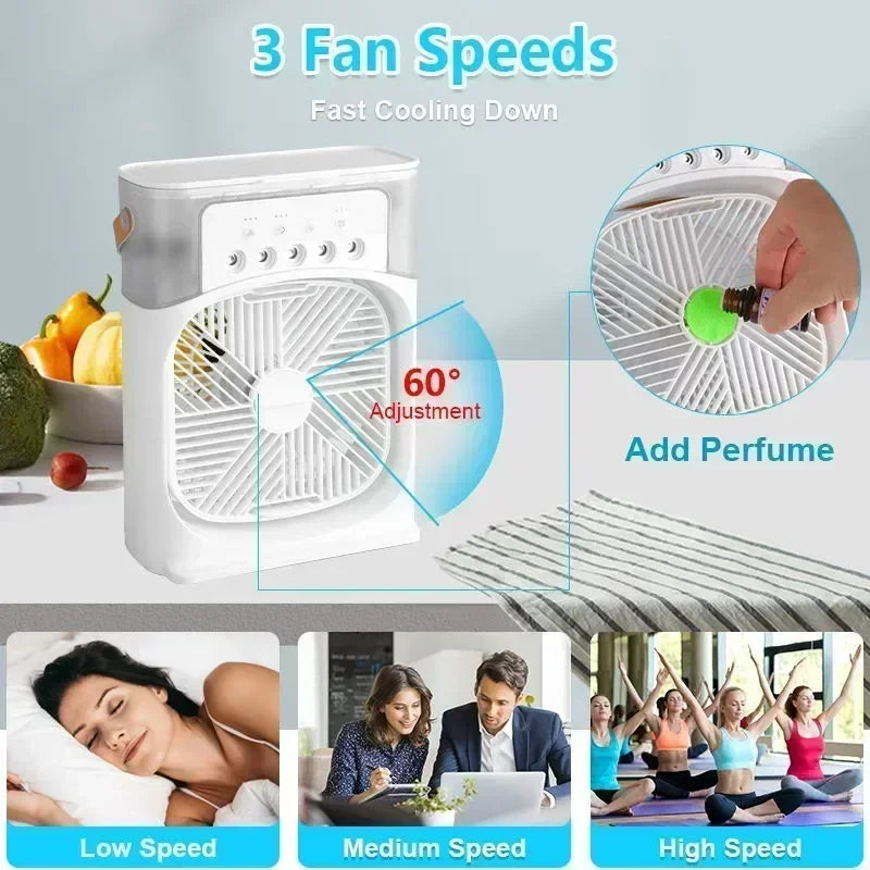 New 3 In 1 Portable Fan AIr Conditioner Household Mini Air Cooler LED Night Light Humidifier Air Adjustment Fan Office Home Fan
