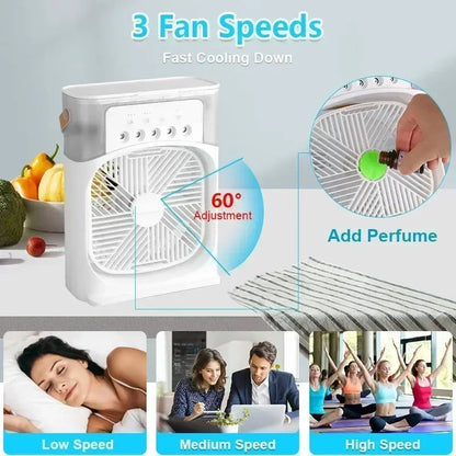 New 3 In 1 Portable Fan AIr Conditioner Household Mini Air Cooler LED Night Light Humidifier Air Adjustment Fan Office Home Fan