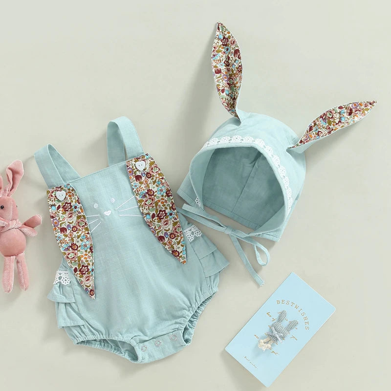 ma&baby 0-18M Easter Toddler Newborn Infant Baby Girl Romper Cute Floral Bunny Ear Rabbit Pompom Jumpsuit Overalls D01