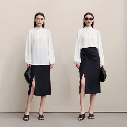 Amii Women Blouse 2026 Spring New Elegant Commuter Half Turtleneck Chiffon Shirt Women's Raglan Sleeve Solid Loose Top 12641072