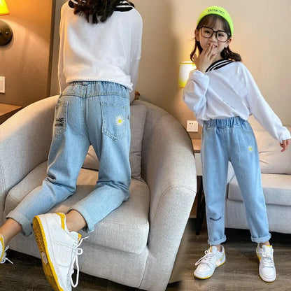 Jeans For Girls 2023 New Fashion Spring Jeans Girls Denim Pants Children's Jeans Casual Style Teenage Costumes For Girls 2-14 Y