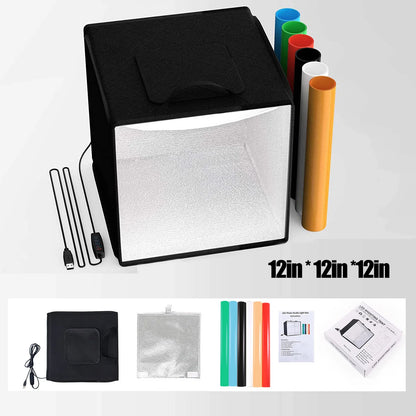 12" 30cm Folding Lightbox Portable Photography LED Photo Studio Shooting Tent Softbox Background Kit MINI Light Box DSLR Camera