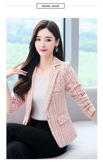 2025 Fashion Tweed Short Jacket Women's Plaid Blazers Coarse Woolen Coat Spring Autumn Casual Tops Slim Small Suit Jackets Lady
