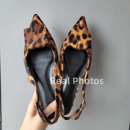 FEDONAS Ins Women Kitten Heels Slingbacks Sandals Leopard Genuine Leather Party Spring Summer Shoes Woman Sandals Pumps
