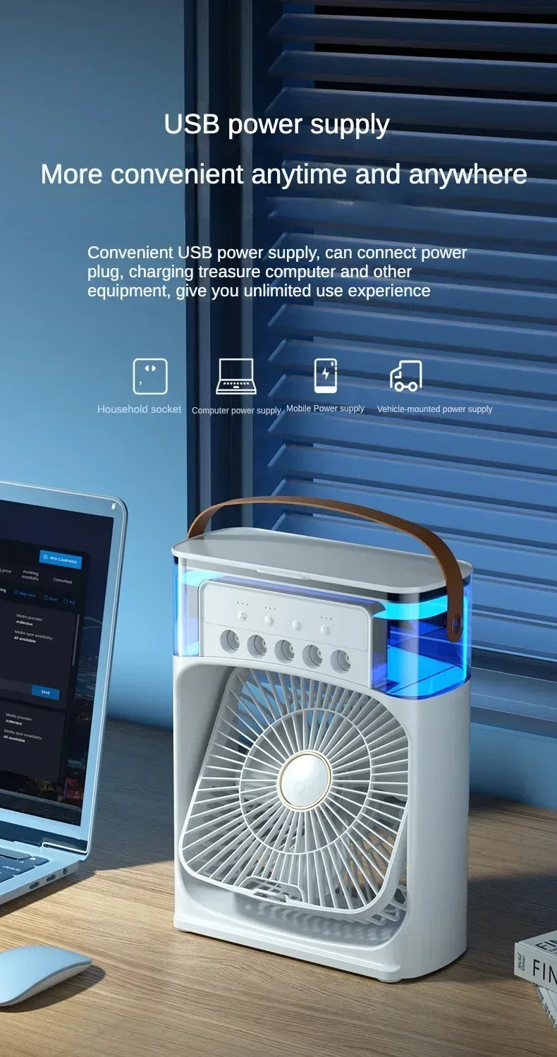 Motorcycle 3 in 1 USB Mini Air Conditioner Portable Cooling Fan with Humidifier and Night Light for Home Office Desktop Amagi