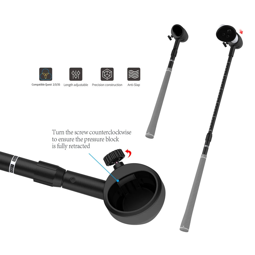 VR Golf Club Attachment for Meta Quest 3S/Quest 3/Quest 2 VR Golf Club Grip Retractable VR Golf Handle Controller Accessories