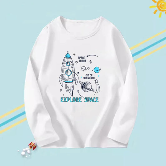 2023 Boys Autumn T-shirts Cartoon Steamer T-shirt for Boy Autumn Long Sleeve O-Neck T-shirts Children's Autumn Spring Cotton Tee