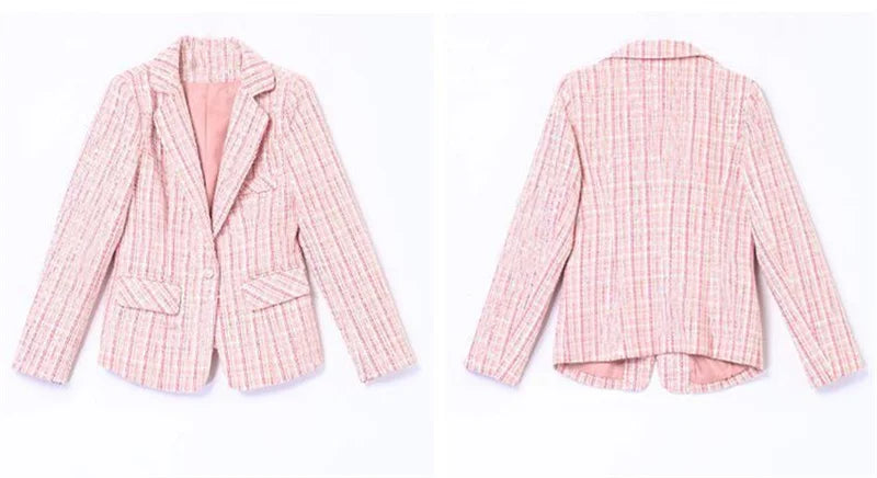 2025 Fashion Tweed Short Jacket Women's Plaid Blazers Coarse Woolen Coat Spring Autumn Casual Tops Slim Small Suit Jackets Lady