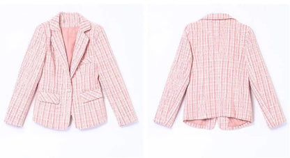 2025 Fashion Tweed Short Jacket Women's Plaid Blazers Coarse Woolen Coat Spring Autumn Casual Tops Slim Small Suit Jackets Lady