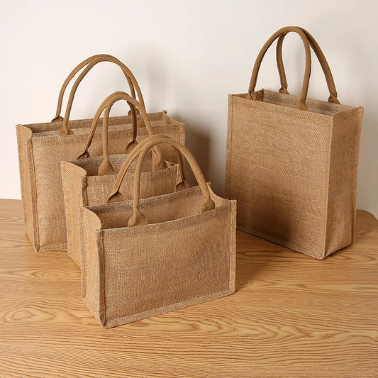 Women's jute tote bag large capacity shopping bag travel storage bag open mouth men's handbag