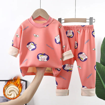 New 2025 Autumn Winter Kids Thicken Warm Pajamas Baby Boys Girls Cartoon Long Sleeve Pyjamas Toddler Sleepwear Clothing Sets