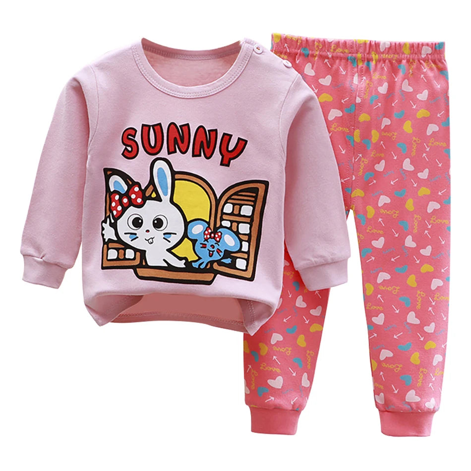 Spring Autumn Kids Pajamas Set Unisex Children Dino Bear Animal Cartoon Sleepwear Boys and Girls Homewear Casual Clothing 1-10Y
