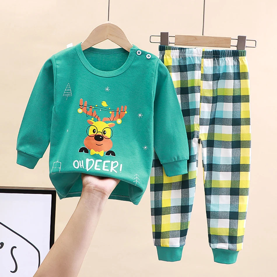 Spring Autumn Kids Pajamas Set Unisex Children Dino Bear Animal Cartoon Sleepwear Boys and Girls Homewear Casual Clothing 1-10Y