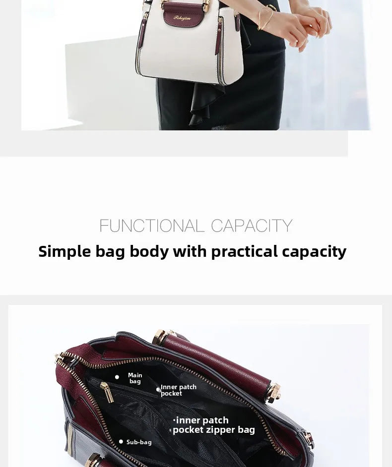 Women Color Block Handbag Large Capacity Tote Bag Fashion Shoulder Crossbody Bag Korean Style Purse