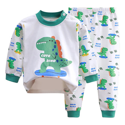 Spring Autumn Kids Pajamas Set Unisex Children Dino Bear Animal Cartoon Sleepwear Boys and Girls Homewear Casual Clothing 1-10Y