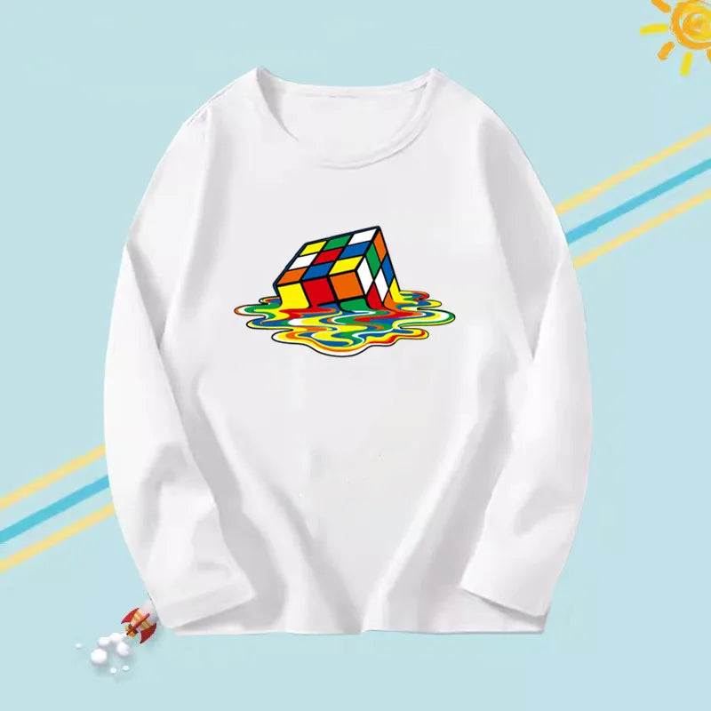 2023 Boys Autumn T-shirts Cartoon Steamer T-shirt for Boy Autumn Long Sleeve O-Neck T-shirts Children's Autumn Spring Cotton Tee