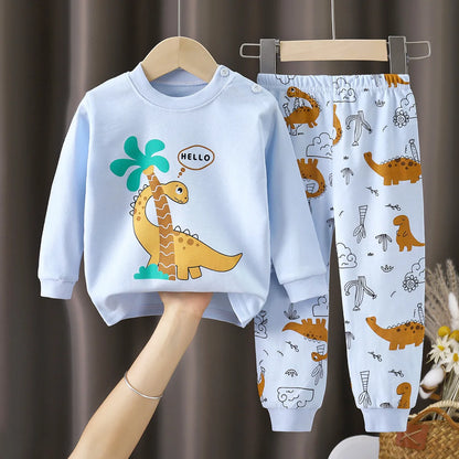 Kids Autumn Casual Pajamas Boys Girls Cute Cartoon Unicorn Long Sleeve T-Shirt + Pants Pyjamas Toddler Baby Warm Clothing Sets