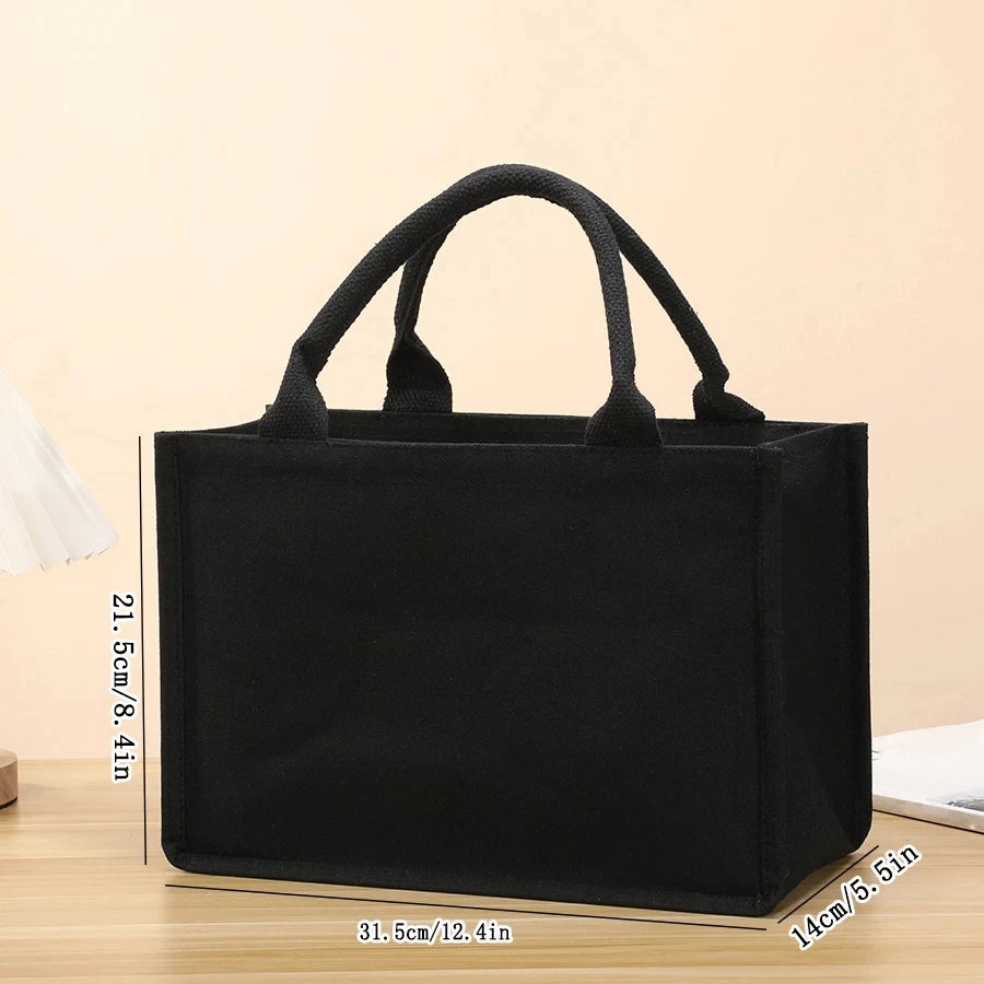 Pure black canvas ladies handbag large capacity open gift shopping bag for outing storage shoulder bag