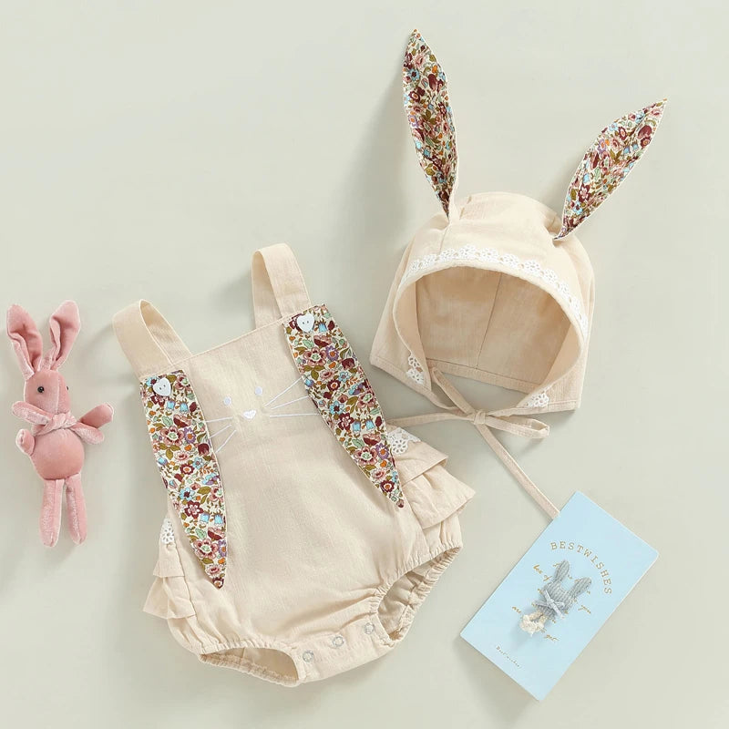 ma&baby 0-18M Easter Toddler Newborn Infant Baby Girl Romper Cute Floral Bunny Ear Rabbit Pompom Jumpsuit Overalls D01