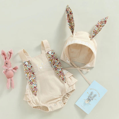 ma&baby 0-18M Easter Toddler Newborn Infant Baby Girl Romper Cute Floral Bunny Ear Rabbit Pompom Jumpsuit Overalls D01