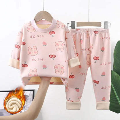 New 2025 Autumn Winter Kids Thicken Warm Pajamas Baby Boys Girls Cartoon Long Sleeve Pyjamas Toddler Sleepwear Clothing Sets