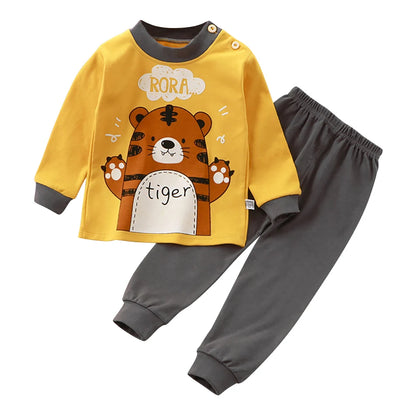 Spring Autumn Kids Pajamas Set Unisex Children Dino Bear Animal Cartoon Sleepwear Boys and Girls Homewear Casual Clothing 1-10Y