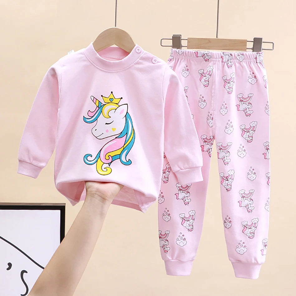 Spring Autumn Kids Pajamas Set Unisex Children Dino Bear Animal Cartoon Sleepwear Boys and Girls Homewear Casual Clothing 1-10Y