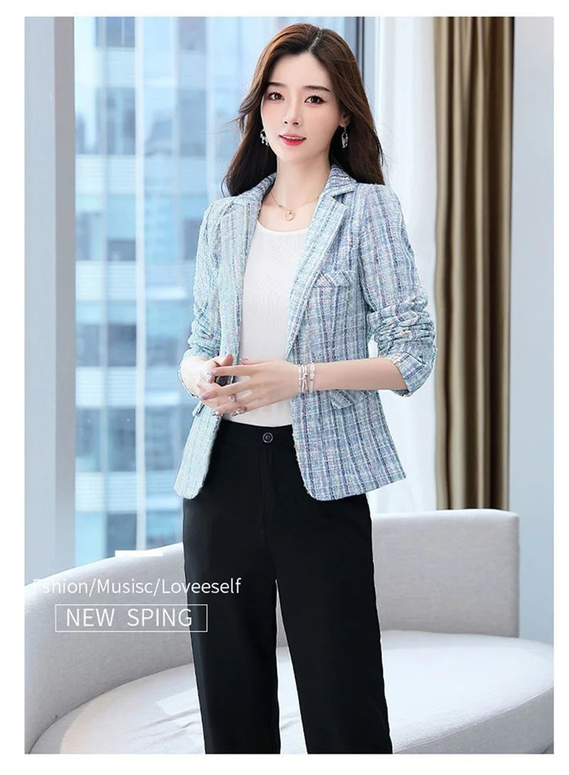 2025 Fashion Tweed Short Jacket Women's Plaid Blazers Coarse Woolen Coat Spring Autumn Casual Tops Slim Small Suit Jackets Lady
