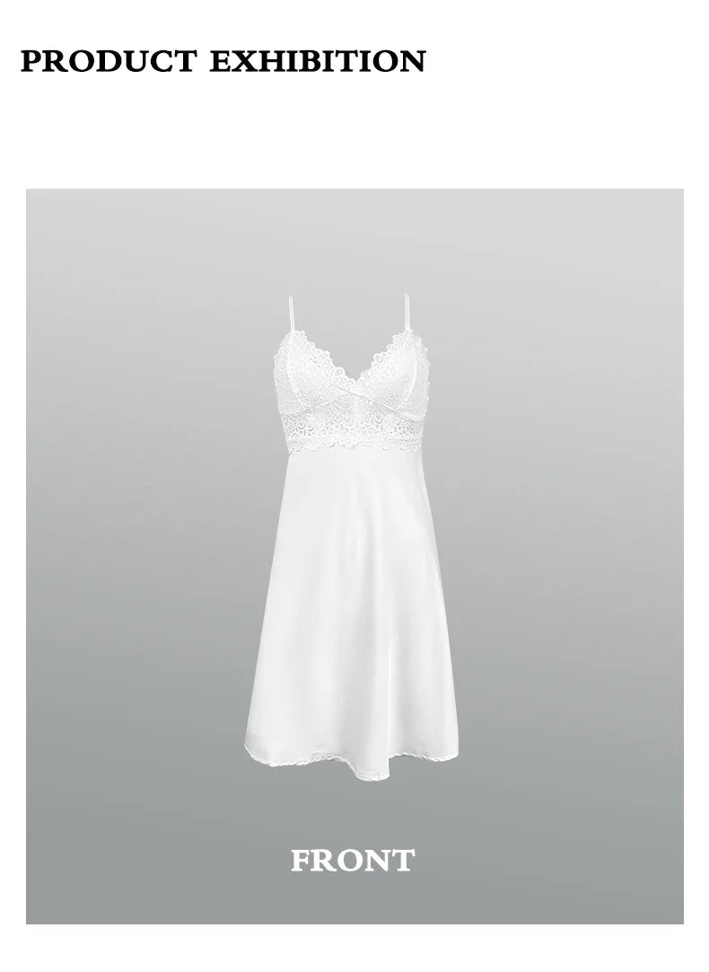 Casual Nightgown Silk Satin Sleepwear Chemise Nightdress Lady New Spring Homewear Sexy Lace Nightwear Lingerie Homedress