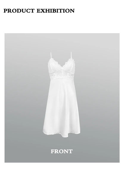 Casual Nightgown Silk Satin Sleepwear Chemise Nightdress Lady New Spring Homewear Sexy Lace Nightwear Lingerie Homedress