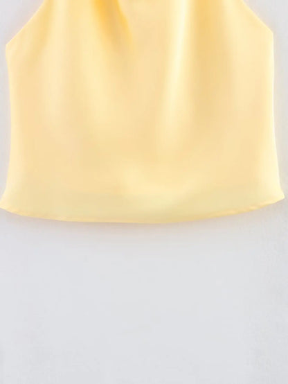 HH Spring Elegant Women Satin Halter Tops 2026 Summer Backless Off Shoulder Corset Vest Female Fashion Slim Crop Tank Top