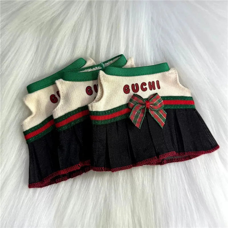 15 17cm For Labubu Doll Luxury Fashion Red Blue Stripe Dress Skirt Outfit Clothing Leather Shoes Set Ropa Clothes Accessories