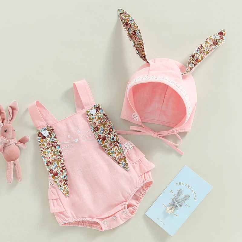 ma&baby 0-18M Easter Toddler Newborn Infant Baby Girl Romper Cute Floral Bunny Ear Rabbit Pompom Jumpsuit Overalls D01