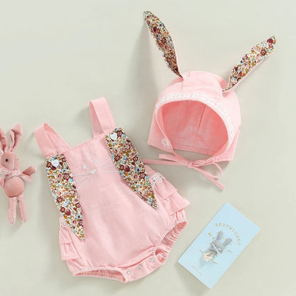 ma&baby 0-18M Easter Toddler Newborn Infant Baby Girl Romper Cute Floral Bunny Ear Rabbit Pompom Jumpsuit Overalls D01