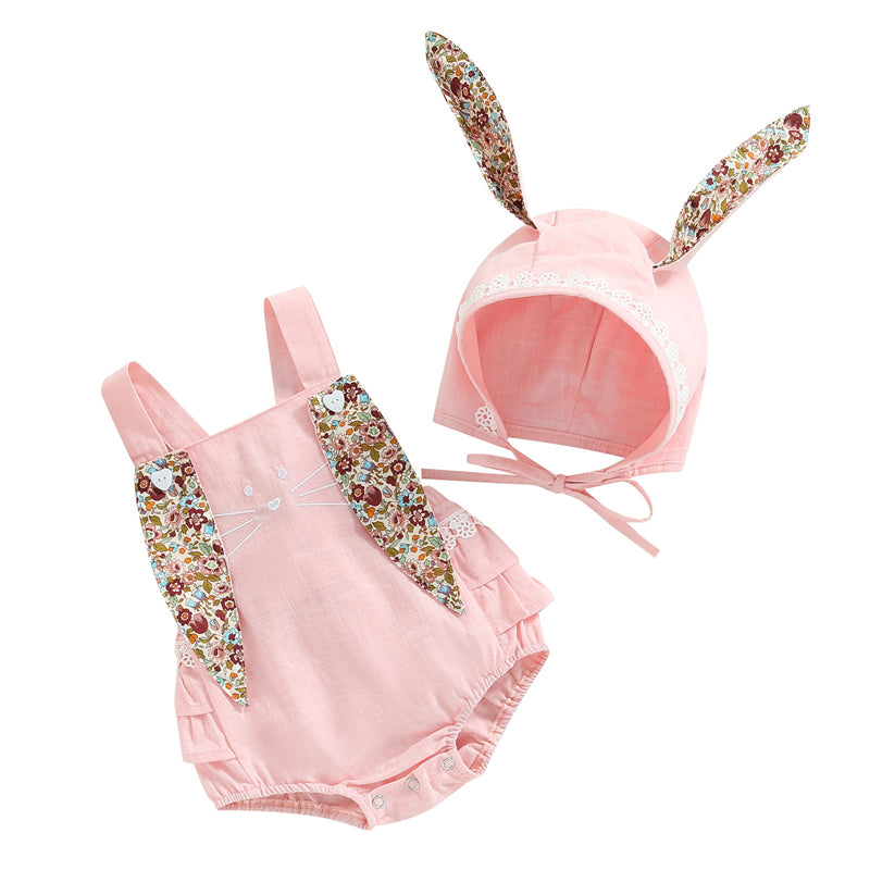 ma&baby 0-18M Easter Toddler Newborn Infant Baby Girl Romper Cute Floral Bunny Ear Rabbit Pompom Jumpsuit Overalls D01