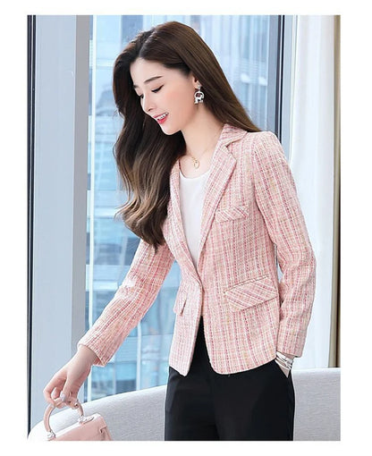 2025 Fashion Tweed Short Jacket Women's Plaid Blazers Coarse Woolen Coat Spring Autumn Casual Tops Slim Small Suit Jackets Lady