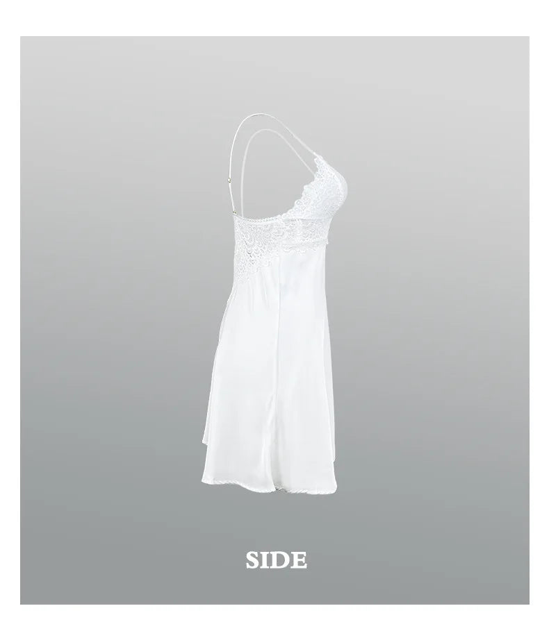 Casual Nightgown Silk Satin Sleepwear Chemise Nightdress Lady New Spring Homewear Sexy Lace Nightwear Lingerie Homedress