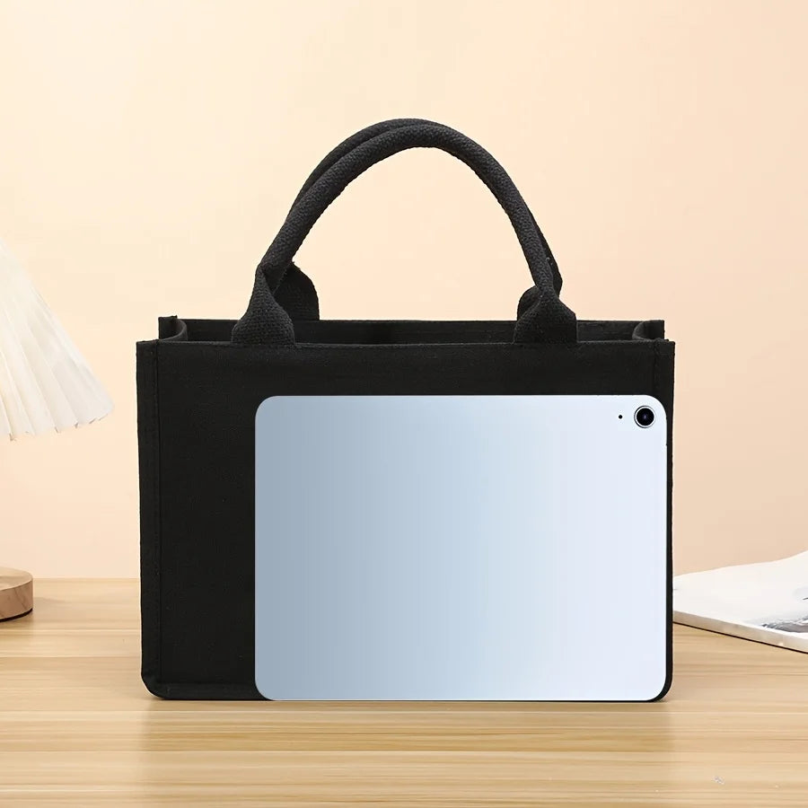 Pure black canvas ladies handbag large capacity open gift shopping bag for outing storage shoulder bag
