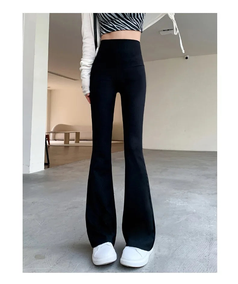 Women Bell Bottom Slim High Waist Solid Sexy Shark Flare Pants Fashion Casual Streetwear High Elastic Butt Lift Skinny Leggings