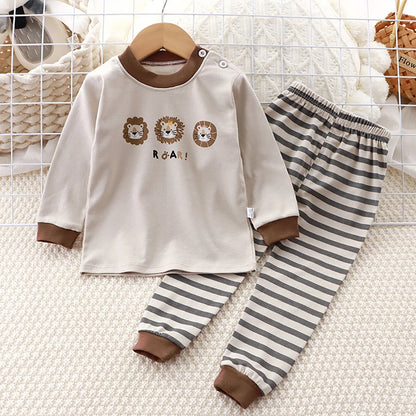Spring Autumn Kids Pajamas Set Unisex Children Dino Bear Animal Cartoon Sleepwear Boys and Girls Homewear Casual Clothing 1-10Y
