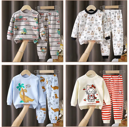 Kids Autumn Casual Pajamas Boys Girls Cute Cartoon Unicorn Long Sleeve T-Shirt + Pants Pyjamas Toddler Baby Warm Clothing Sets