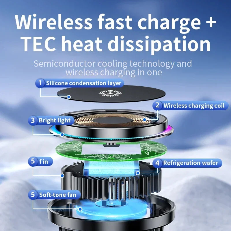 30W Ice Cooling Magnetic Wireless Car Charger Fast Charging Station for iPhone15 14 13 12 Pro Max MacSafe Car Phone Holder Stand