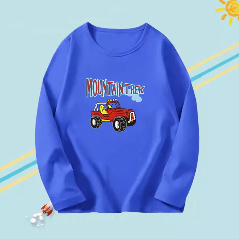 2023 Boys Autumn T-shirts Cartoon Steamer T-shirt for Boy Autumn Long Sleeve O-Neck T-shirts Children's Autumn Spring Cotton Tee