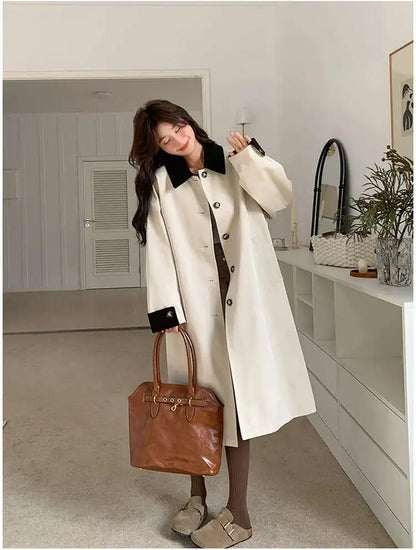 LANMREM Women Trench Coat Korean Style New Lapel Long Sleeve Loose Single Breasted Windbreaker Fashion Tide Spring 2025 2DE118