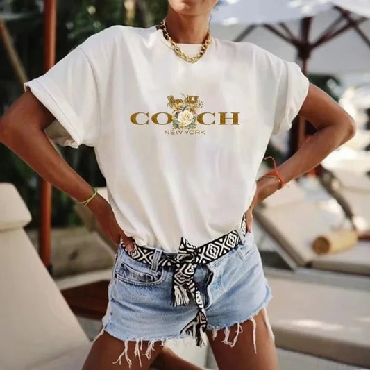 Spring/Summer 2026 Women's T-shirt Luxury Printed O-neck Top Pattern Short Sleeve Hip Hop T-shirt Women's Summer Alphabet
