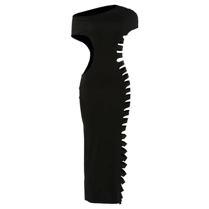 Sexy Skew Collar Bodycon Dress Women Coquette Hollow Out Summer Trend Midnight Party Clubwear Irregular Hipster Vestidos