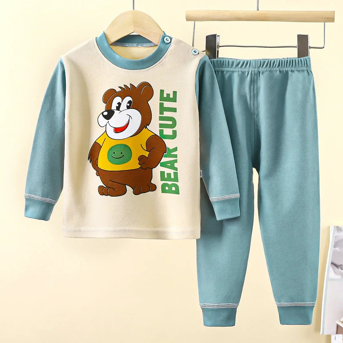 New 2024 Kids Underwear Clothing Sets Boys Girls Pure Cotton Cute Cartoon Dinosaur T-shirt Top with Pants Baby Autumn Pajamas