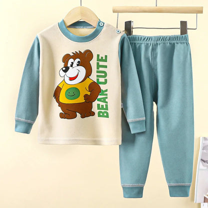 New 2024 Kids Underwear Clothing Sets Boys Girls Pure Cotton Cute Cartoon Dinosaur T-shirt Top with Pants Baby Autumn Pajamas