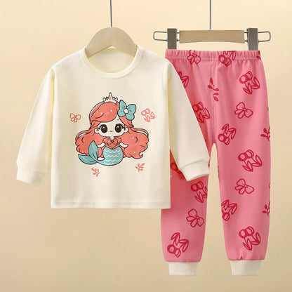 Kids Autumn Casual Pajamas Boys Girls Cute Cartoon Unicorn Long Sleeve T-Shirt + Pants Pyjamas Toddler Baby Warm Clothing Sets